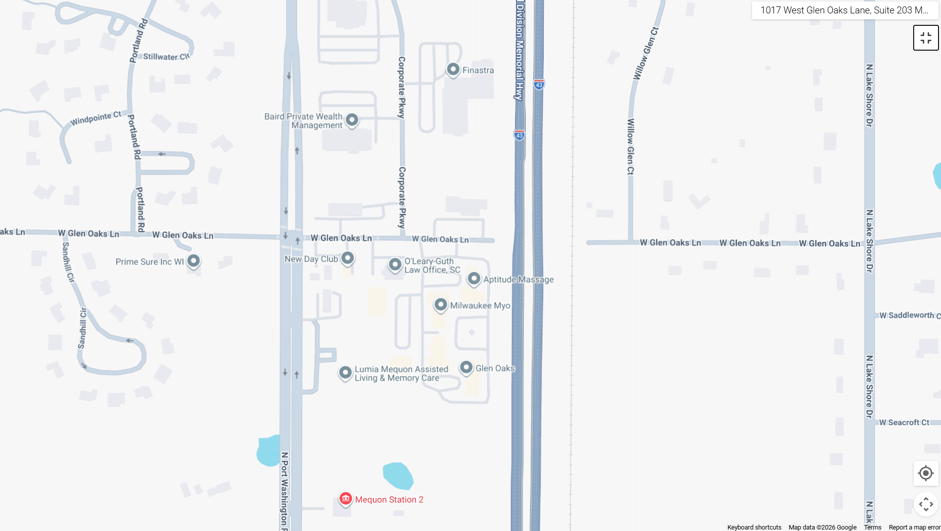 Map showing Support Plus Personal Care office location in Mequon, Wisconsin