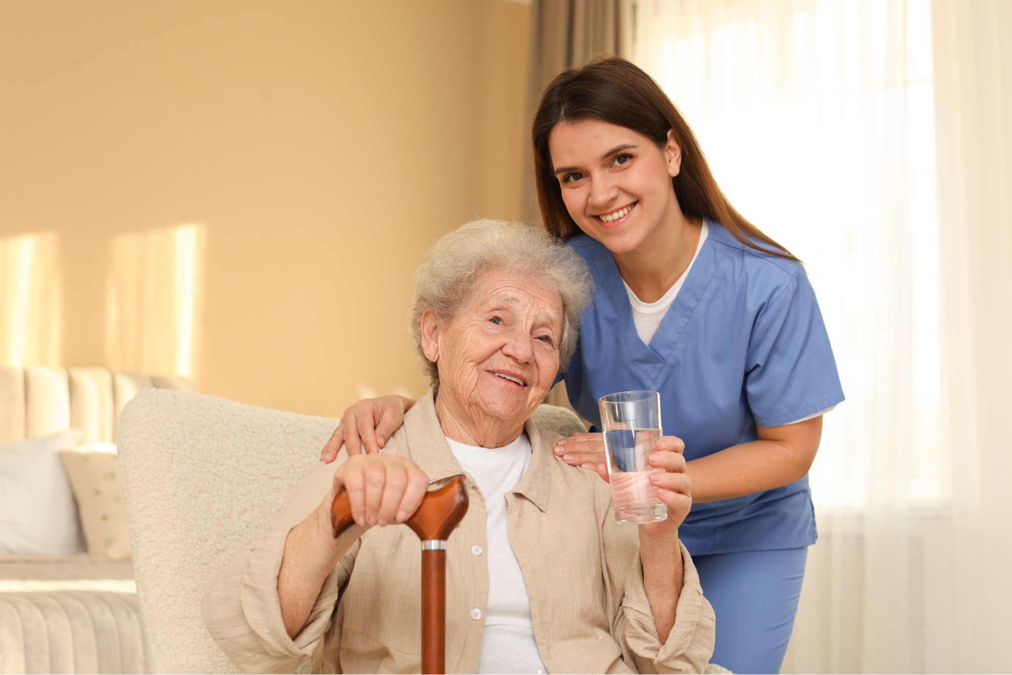 Caregiver helping senior with groceries